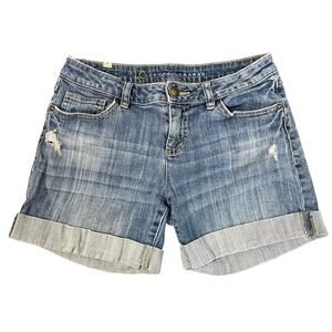 Lauren Conrad Women's Cuffed Jean Shorts Mid Rise Distressed Denim sz 6  Blue
